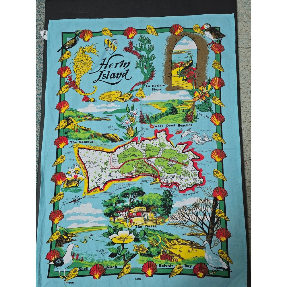 Tea towel Hern Island 27x19, colorful,‎ bright, hanging hook, 100% cotton
